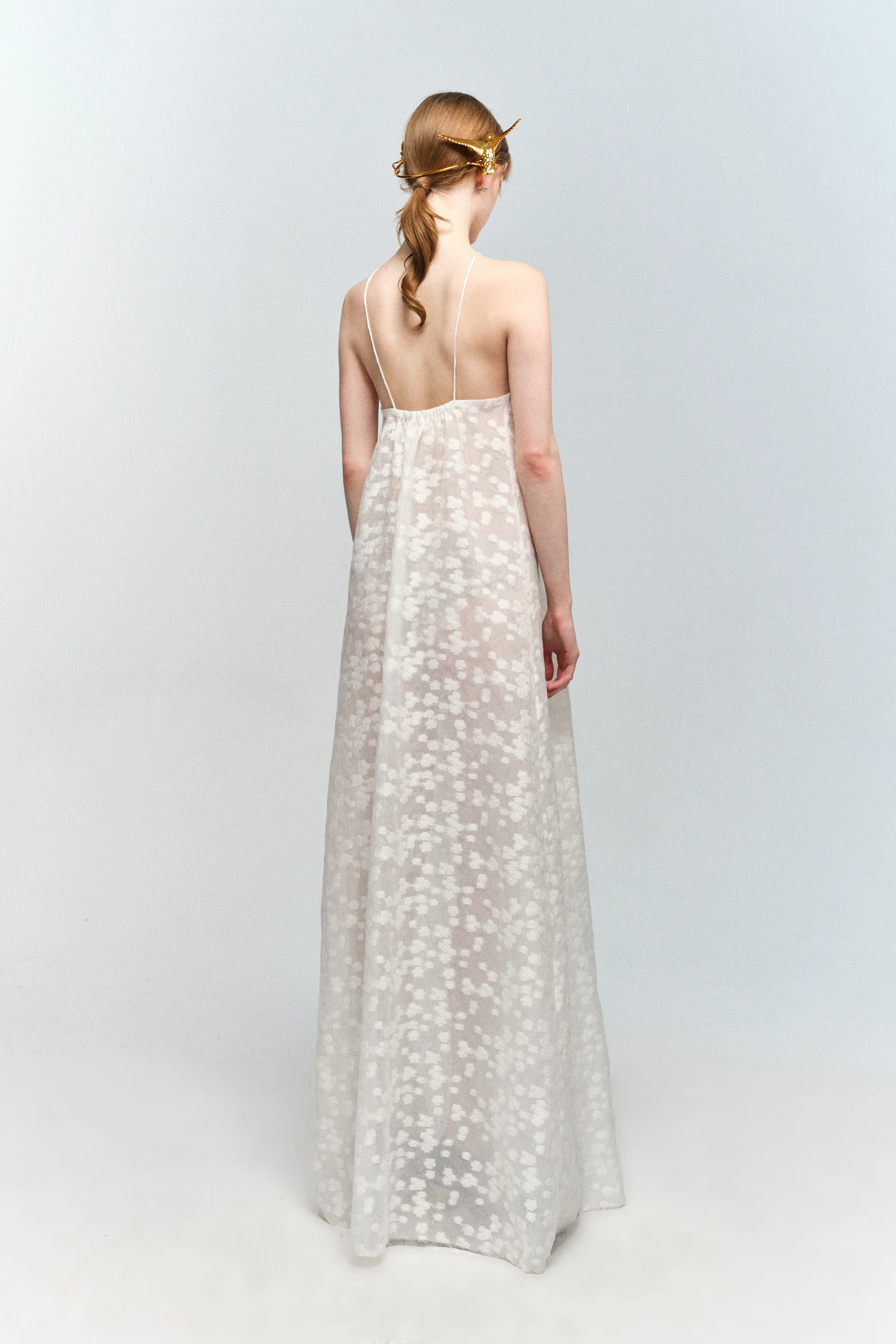 Halter Neck White Floral Jacquard Dress - HBQMJX