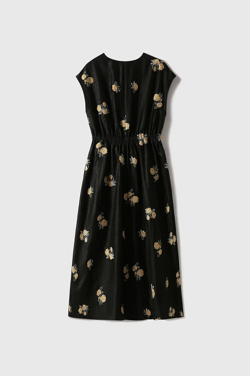 Xiang Yun Silk Floral Hand-Embroidery Midi Dress - HBQMJX