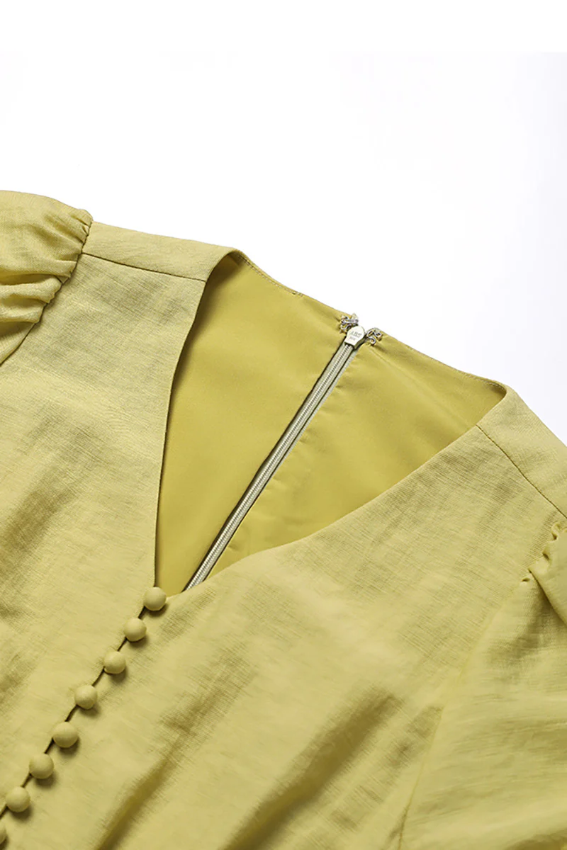 Lime Green V-Neck A-Line Midi Dress - HBQMJX