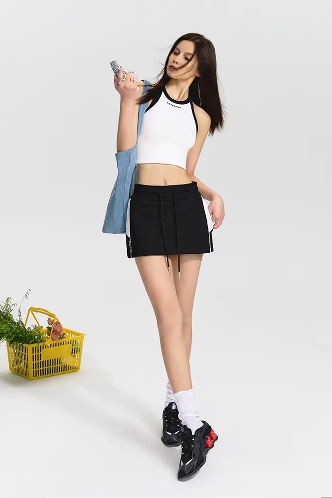 Cotton Tennis Skirt with Drawstring - HBQMJX