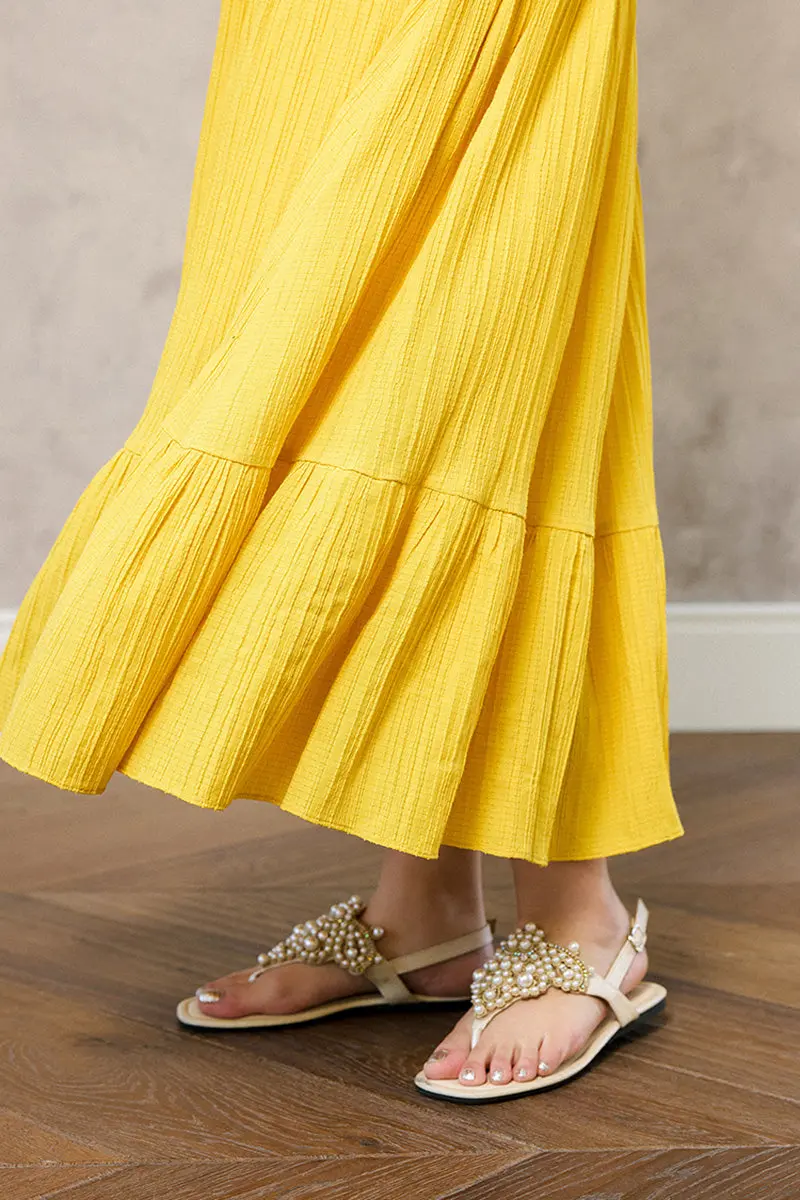 Yellow Off-the-Shoulder Ruffled Fit & Flare Midi Dress - HBQMJX
