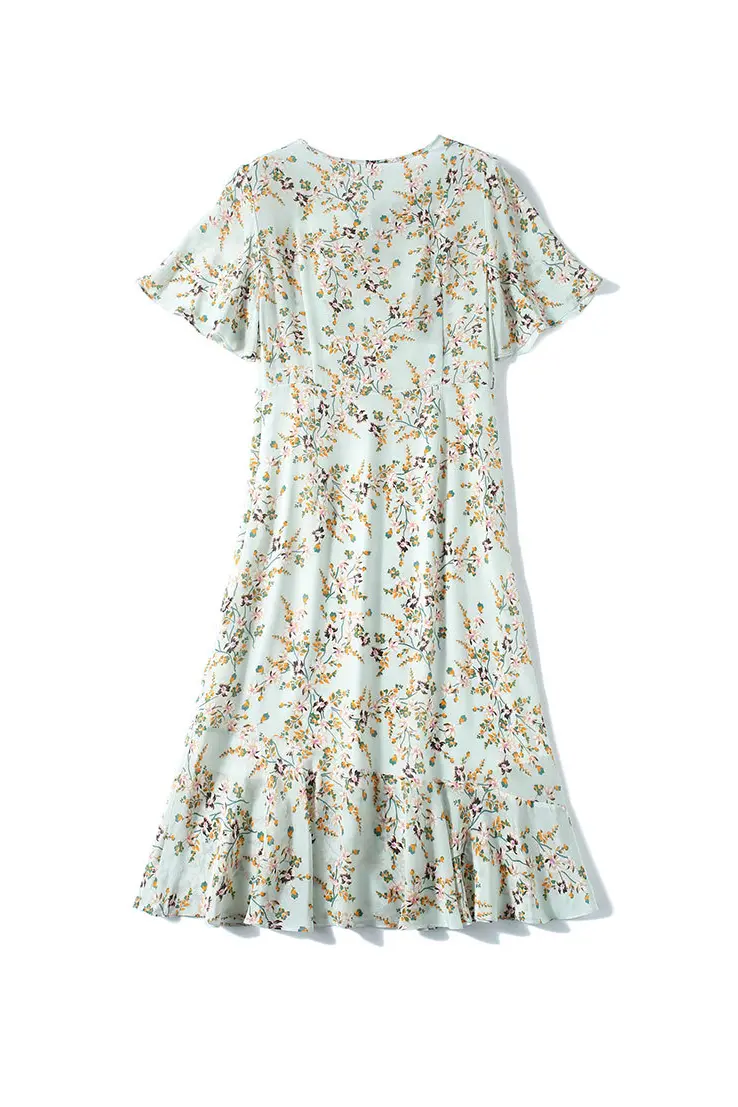 100 Mulberry Silk Short Sleeve Floral Midi Dress - HBQMJX