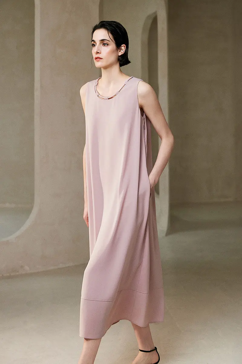 Pink Row-Style Sleeveless Midi Dress - HBQMJX