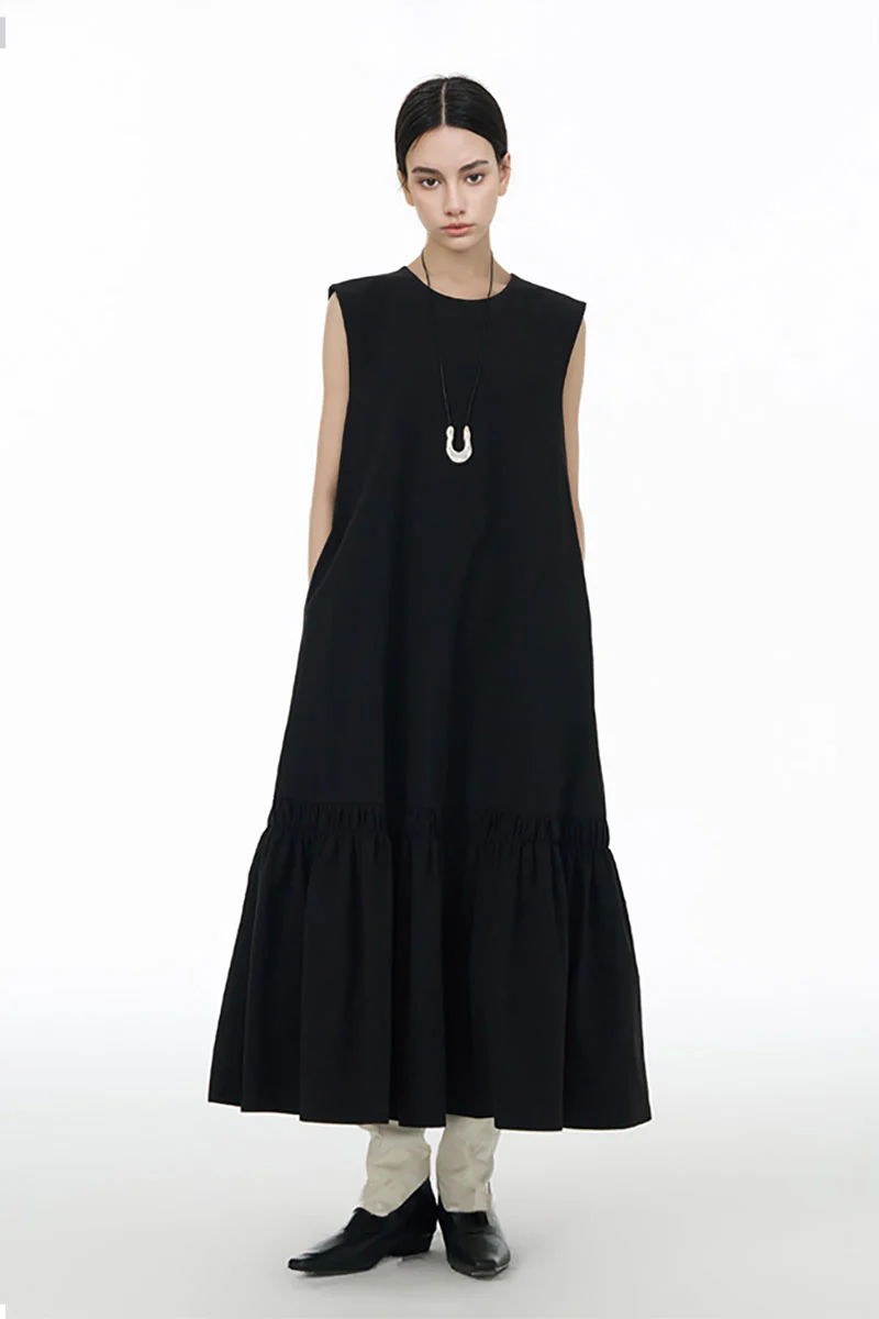 Relaxed Sleeveless A-Line Tiered Maxi Dress - HBQMJX