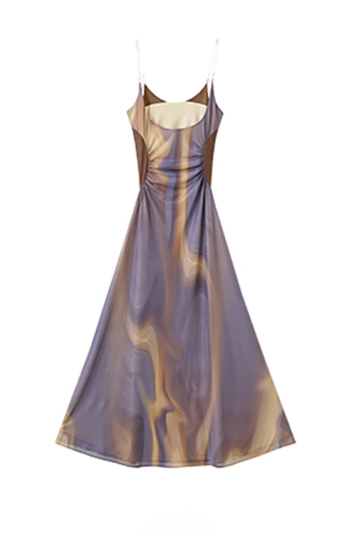 Tie Dye Spaghetti Strap Mesh Dress - HBQMJX