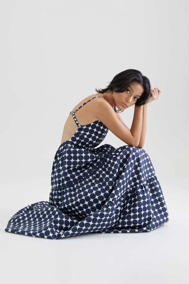 Polka Dot Tiered Backless Dress - HBQMJX