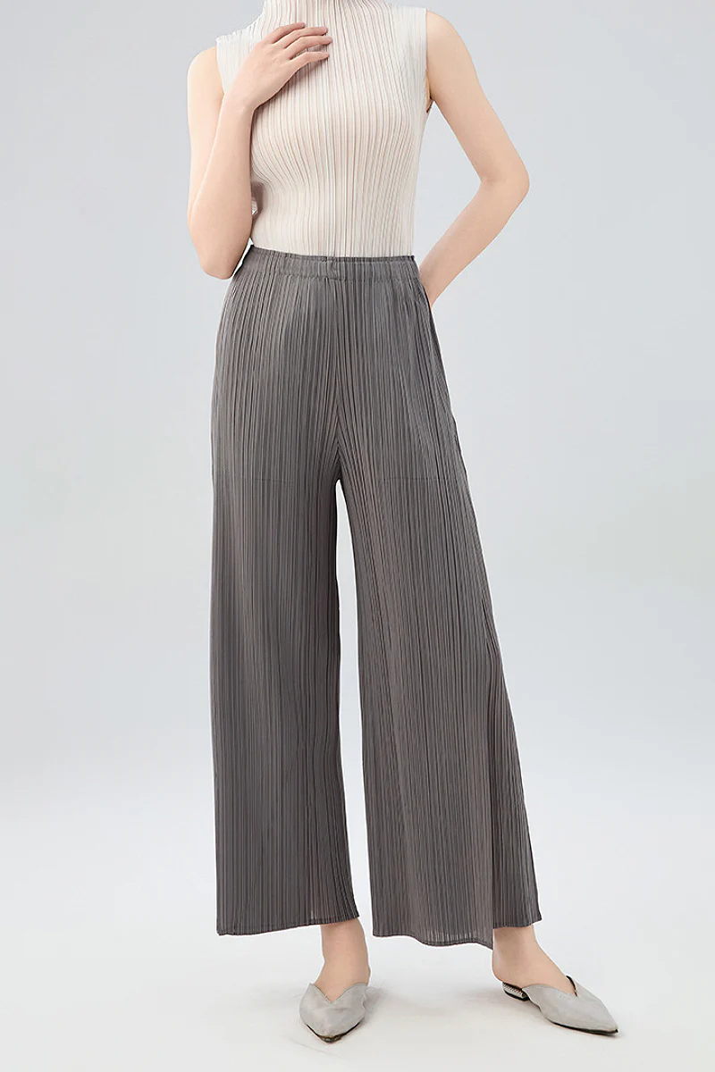 Designer Inspired Pleated Wide-Leg Cropped Pants - HBQMJX