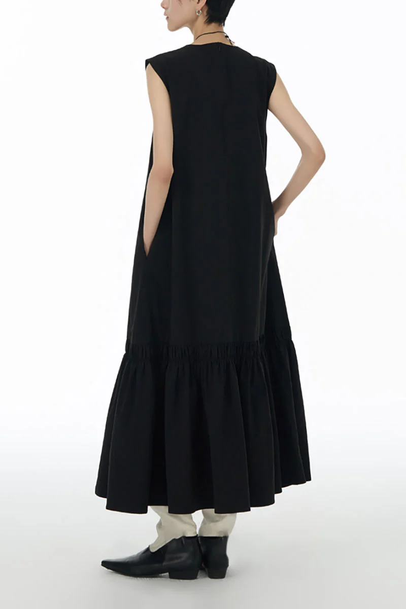 Relaxed Sleeveless A-Line Tiered Maxi Dress - HBQMJX