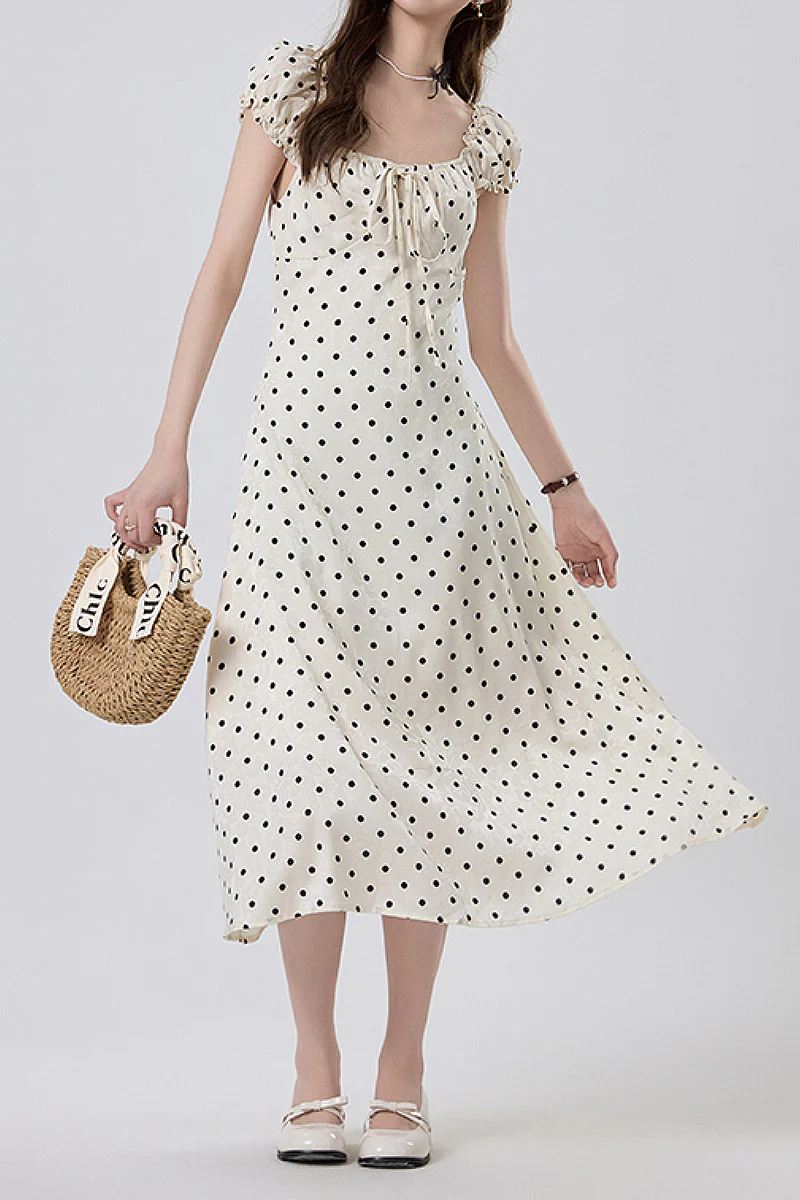 White Polka-Dot Midi Dress - HBQMJX
