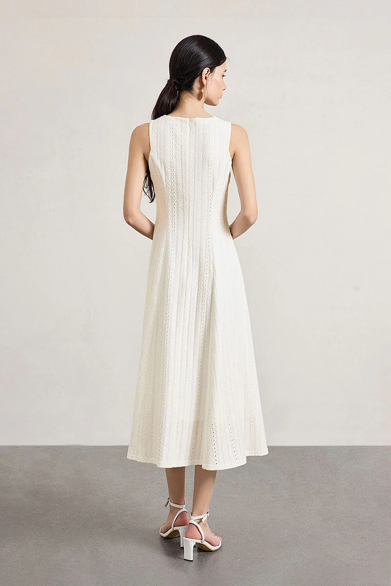 White Embroidered Lace Fit & Flare Midi Dress - HBQMJX