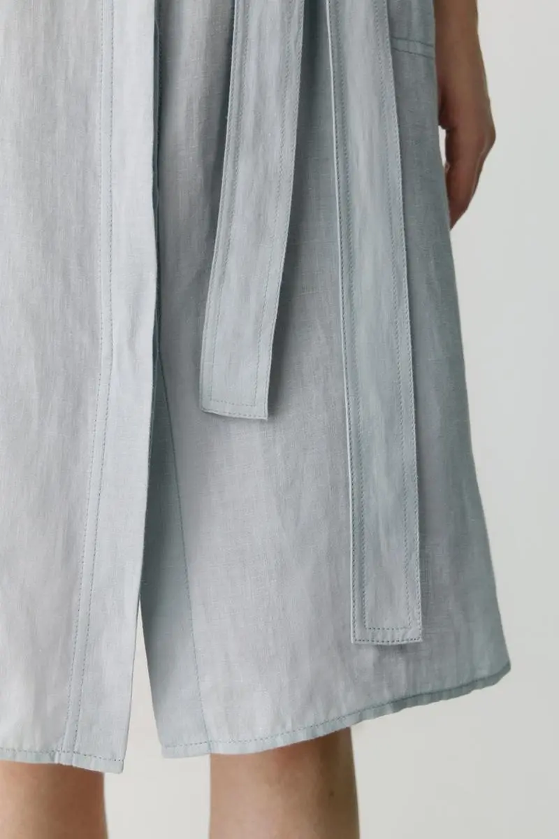 100% Linen Midi Shirt Dress With Belt - HBQMJX