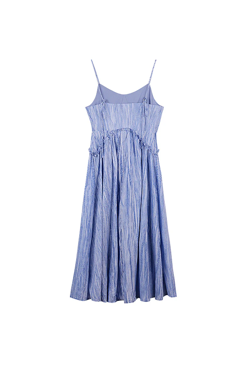 Blue Tie-Dye Spaghetti-Strap Midi Dress - HBQMJX