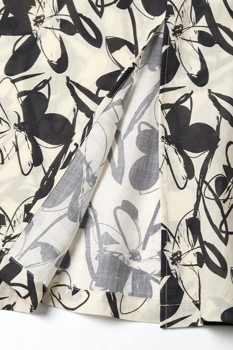 Vintage Floral Sleeveless Midi Shift Dress in Ramie - JIEEQQ