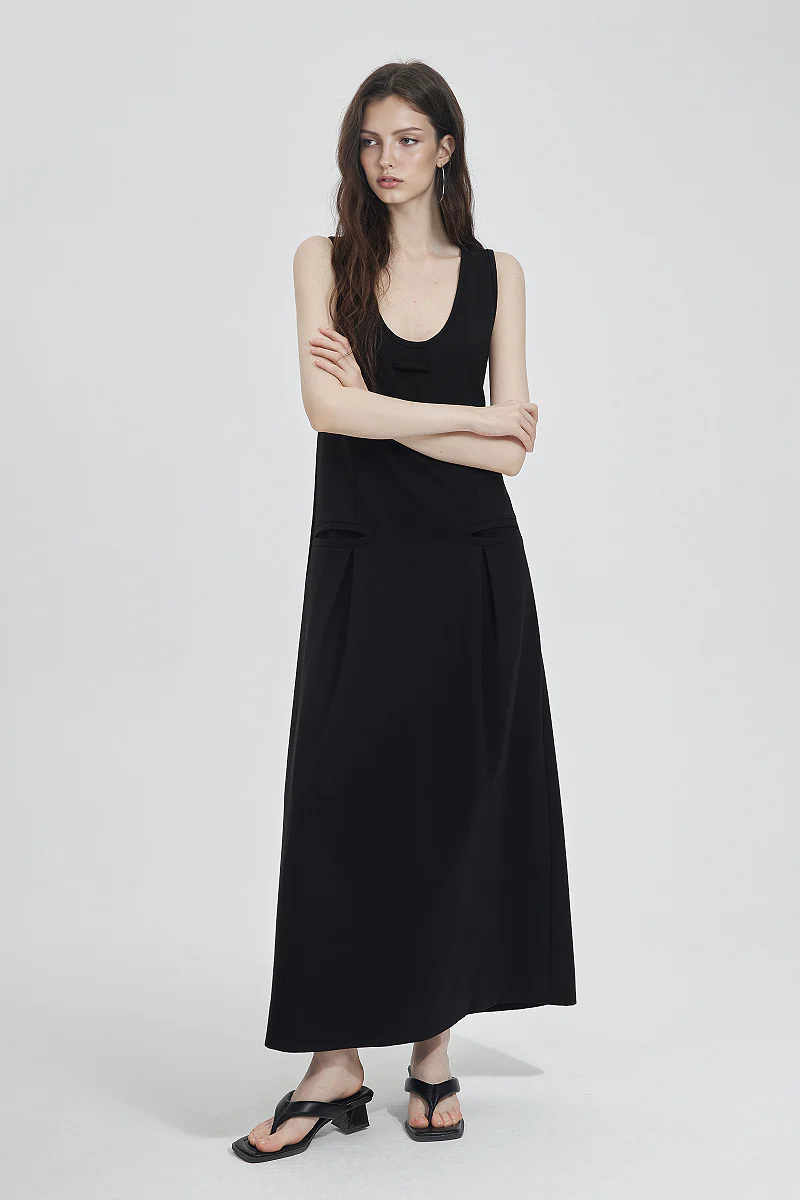 Casual Sleeveless Maxi Tank Dress with Back Twist - HBQMJX