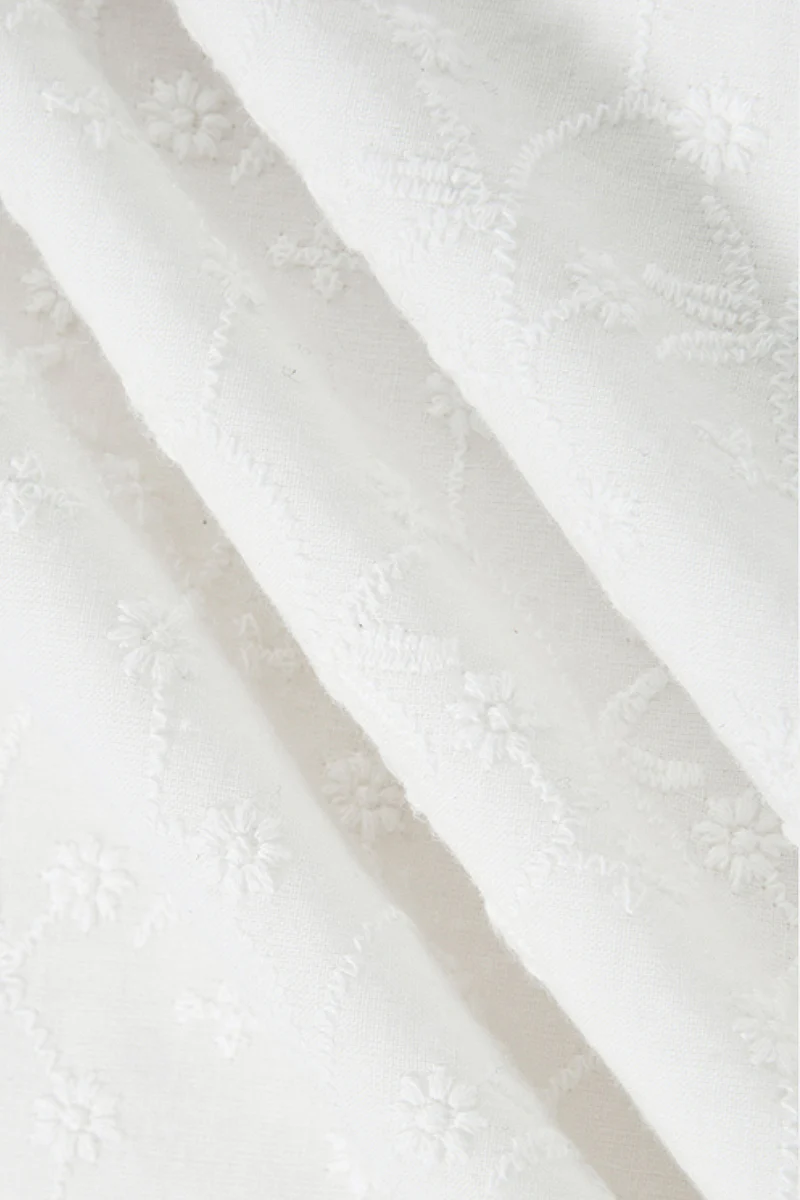 White Cotton Embroidery Off-Shoulder Midi Dress - HBQMJX