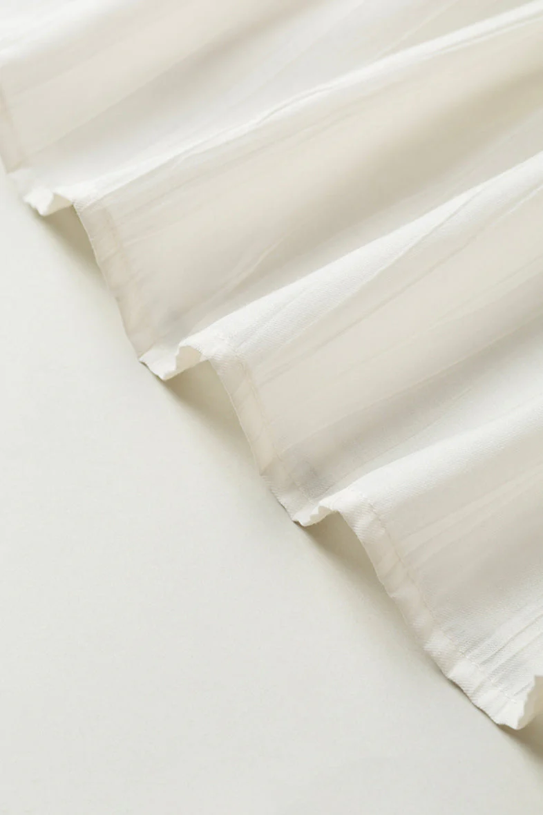 White Textured Vacation Midi Dress with Beaded Neckline - HBQMJX