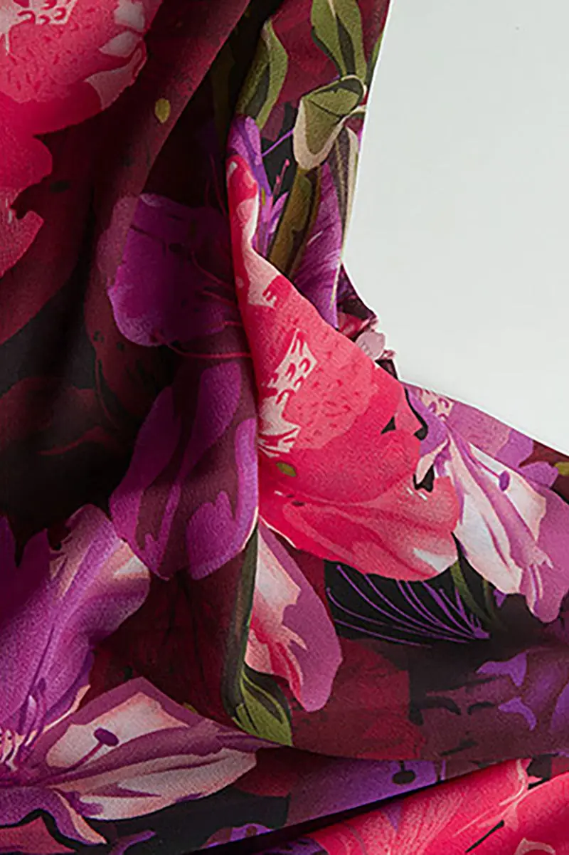 Chiffon Floral Cowl-Neck Midi Slip Dress in Purple - HBQMJX