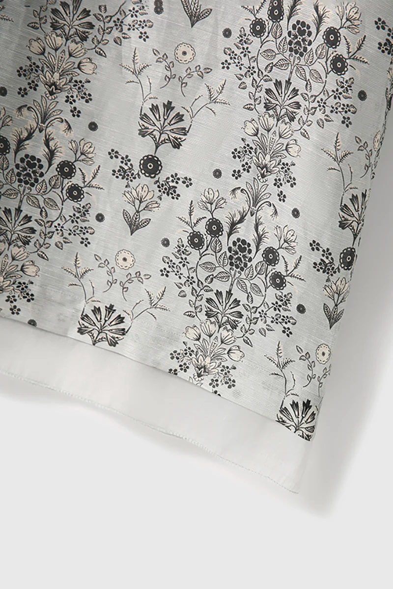 Qipao-Inspired Floral Midi Dress in Linen-Silk Blend - HBQMJX