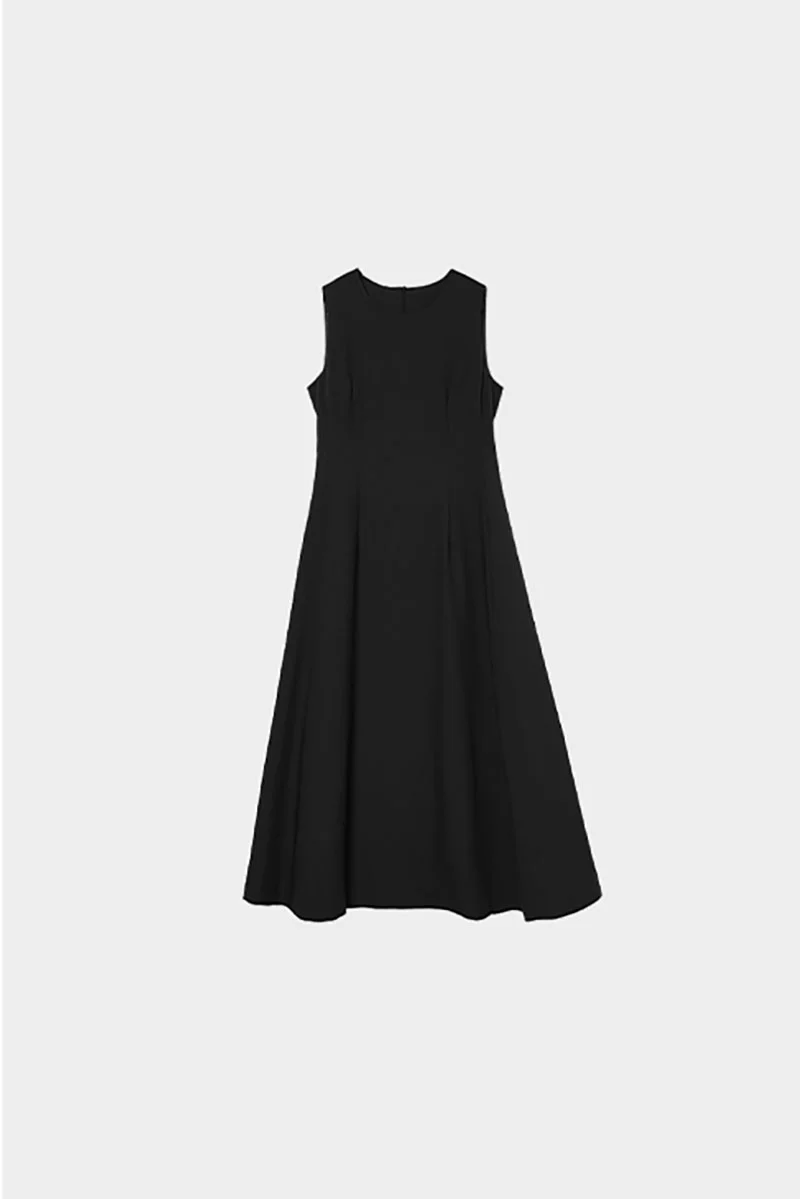 Black Crew-Neck A-Line Tank Midi Dress - HBQMJX