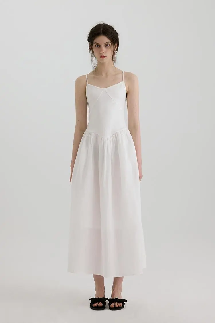 Fit and Flare Cotton Midi Dress with Side Pockets - HBQMJX