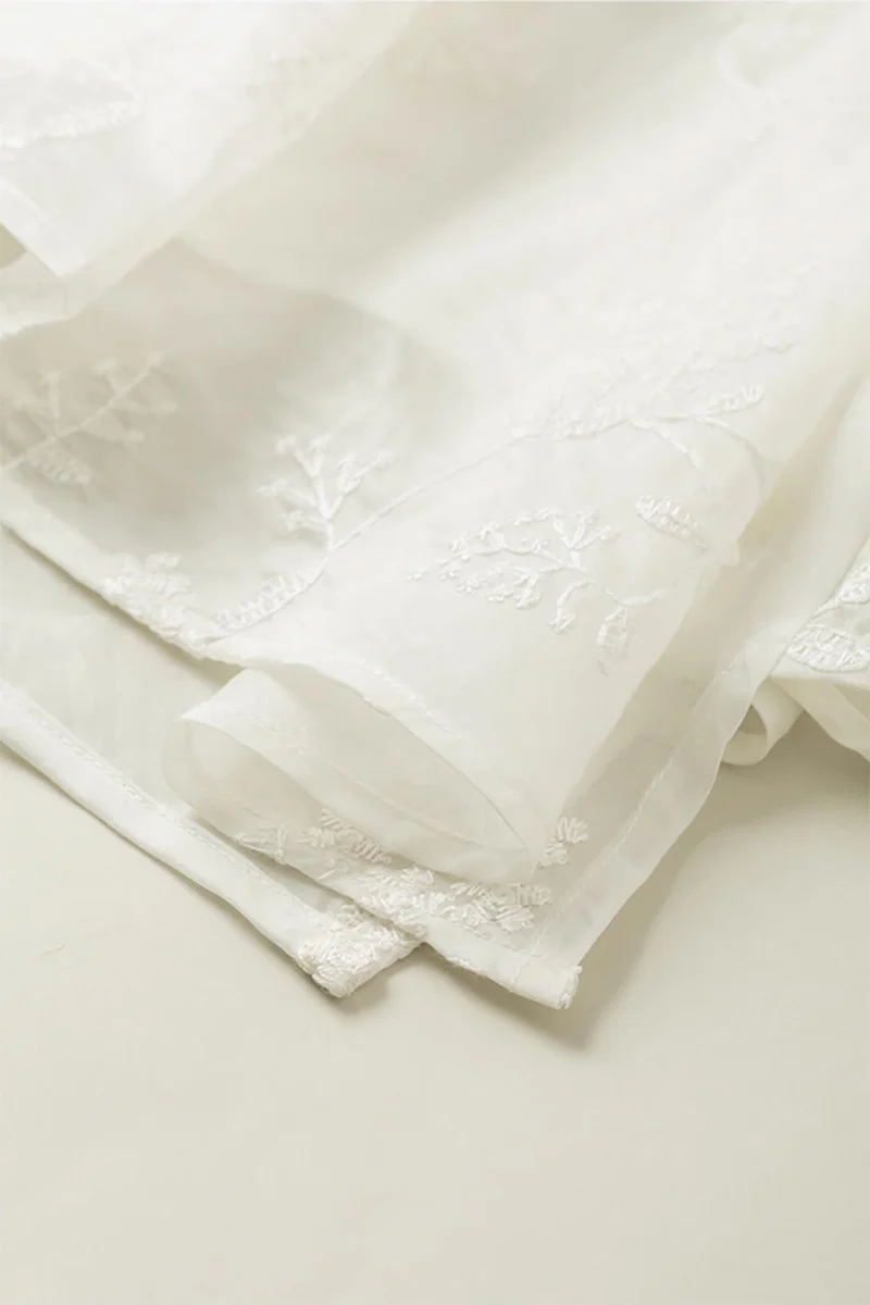 White Asymmetrical Heavy-Embroidery Sleeveless Midi Dress in Lyocell - HBQMJX