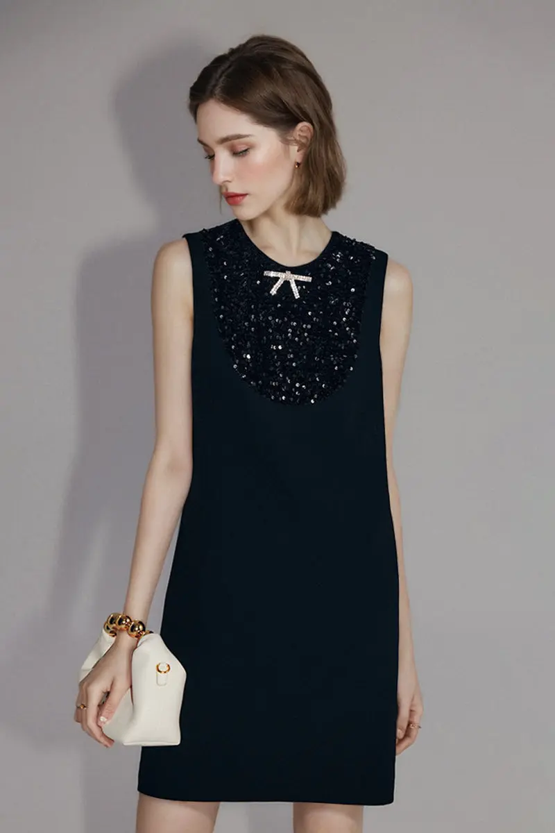 Sequin Embellished Bow-Detail Sleeveless Mini Dress - HBQMJX