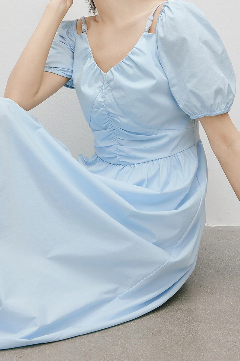 Baby Blue V-Neck Beaded Strap Midi Dress - HBQMJX