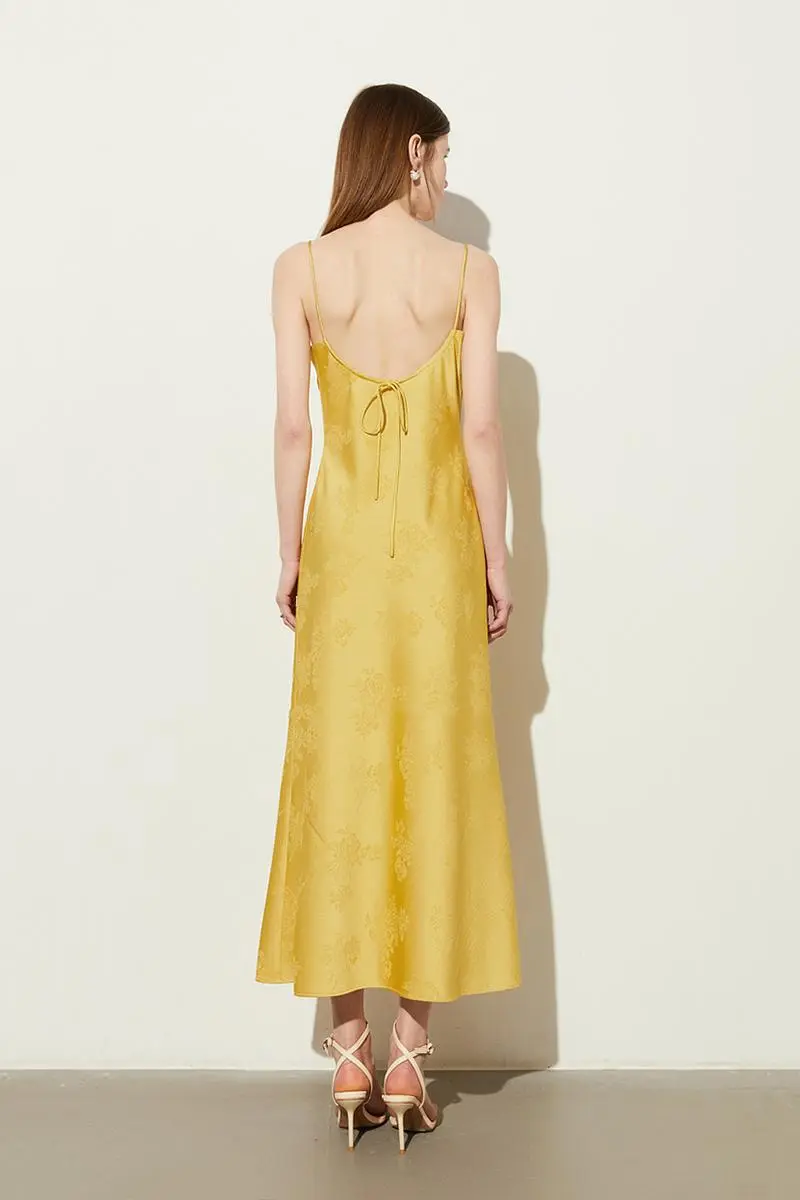 Elegant Jacquard Satin Slip Maxi Dress - HBQMJX