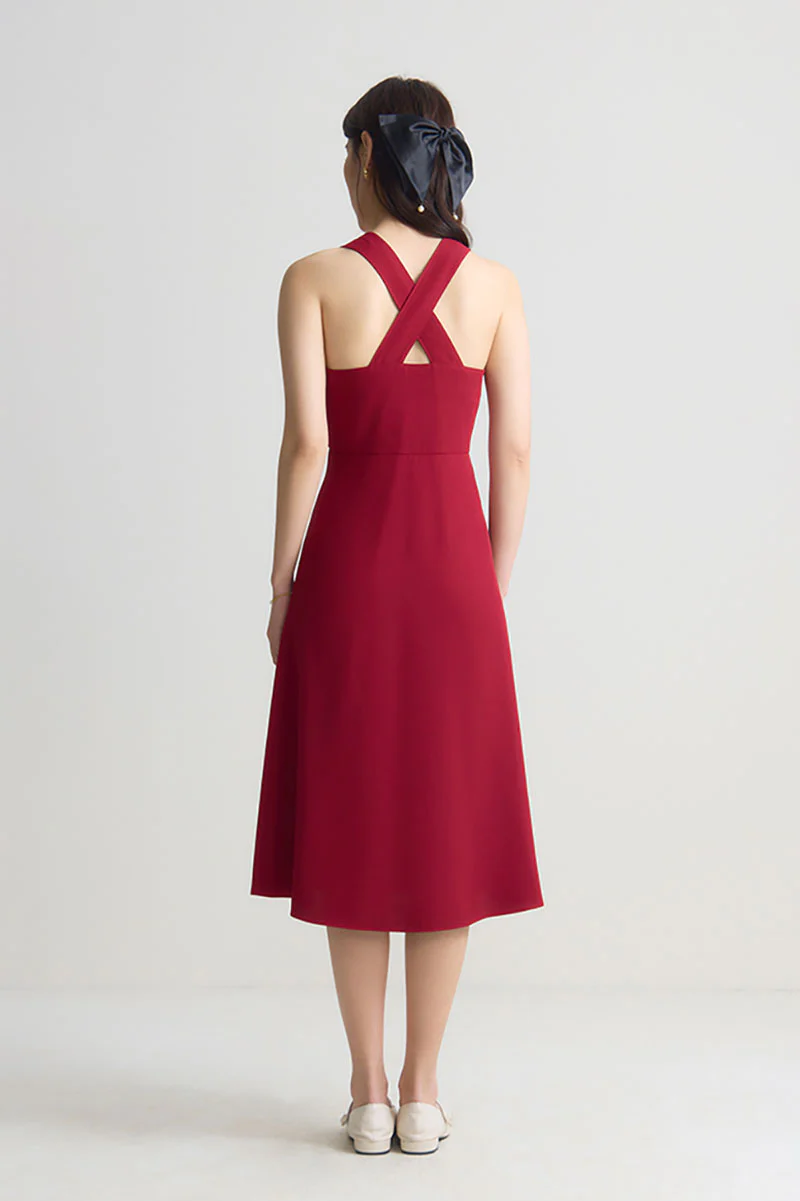 Red Cross-Back A-Line Midi Dress - HBQMJX