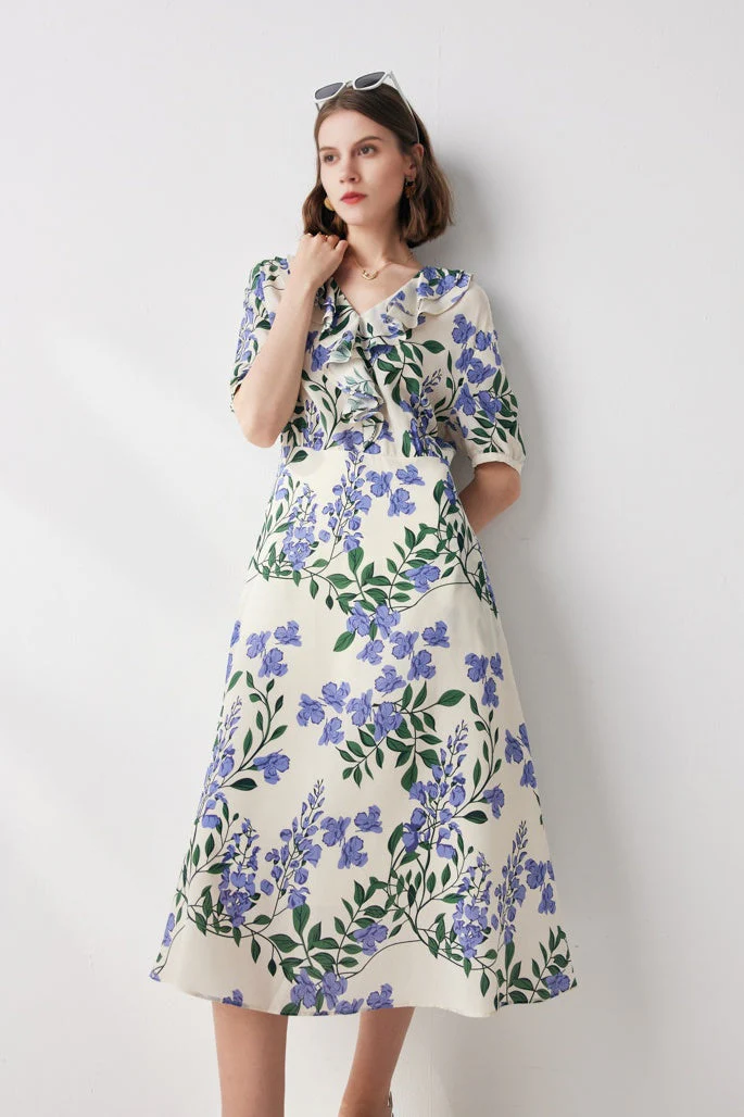 French Chic Silk Floral Maxi Dress - HBQMJX