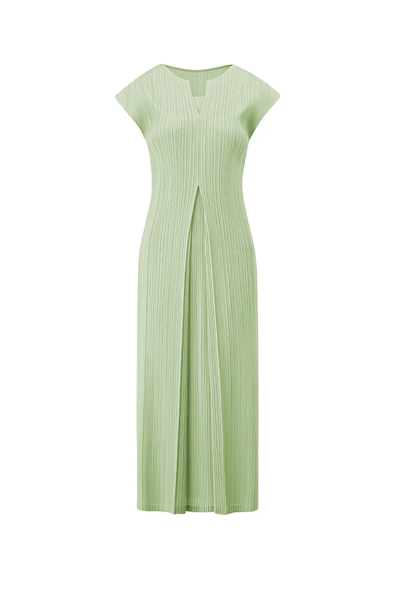 Designer Inspired Pleated Cap-Sleeve Midi Dress - HBQMJX