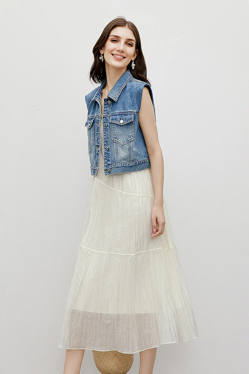 White V-Neck Spaghetti-Strap Textured Midi Dress - HBQMJX