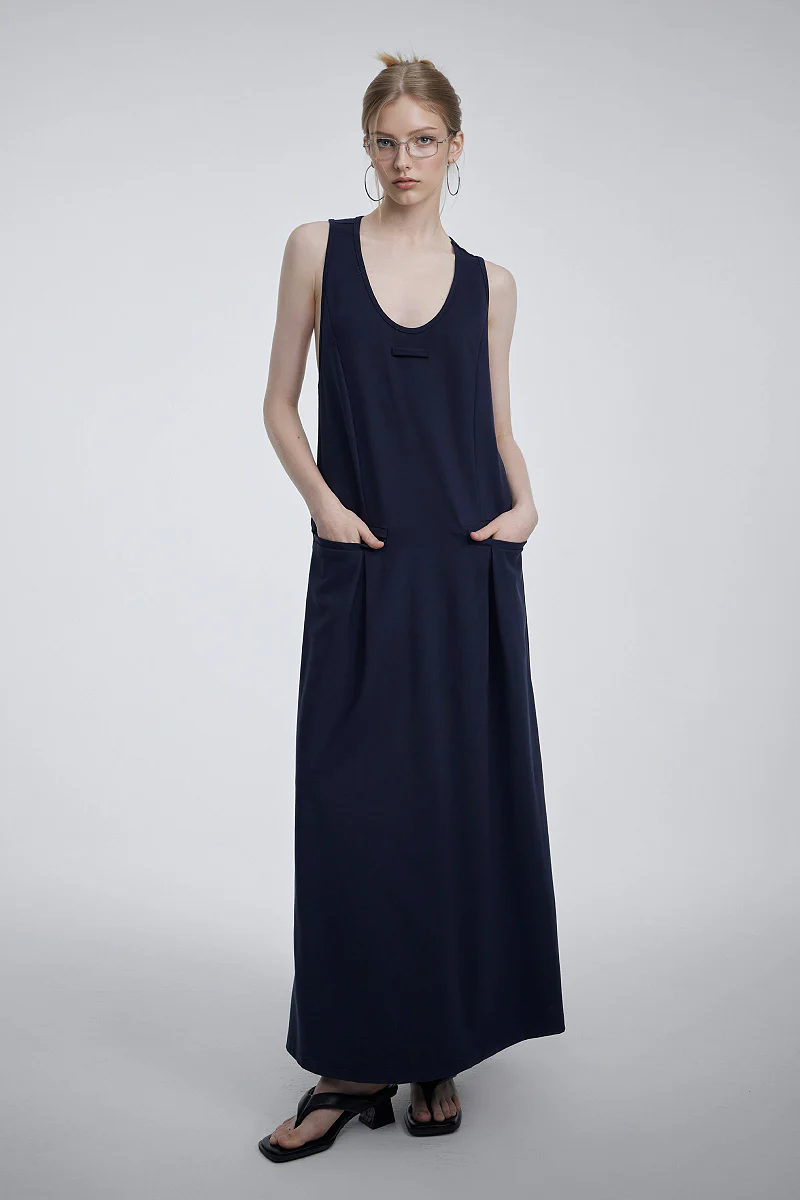 Casual Sleeveless Maxi Tank Dress with Back Twist - HBQMJX