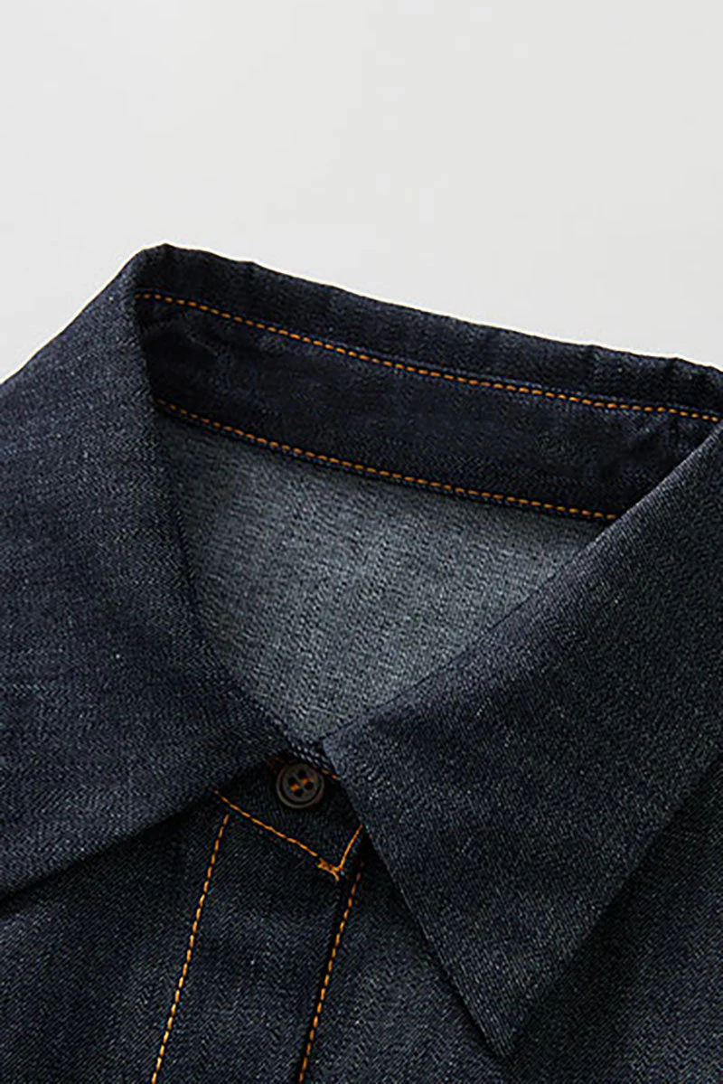 Tencel Denim Short-Sleeve Button-Up Midi Shirt Dress - HBQMJX