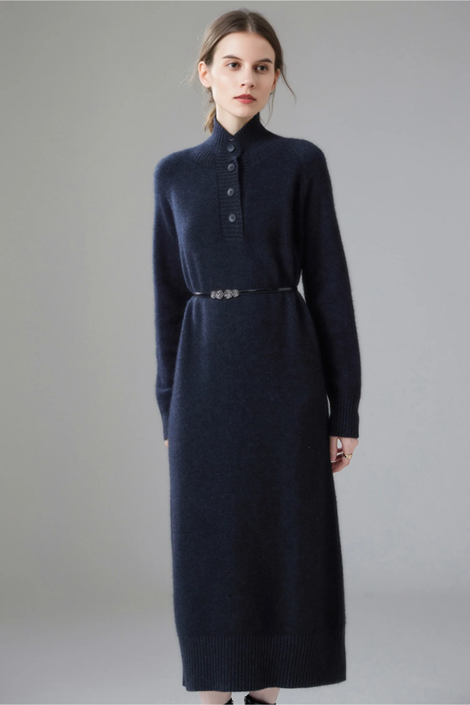 Chunky Wool Long Sleeve Turtleneck Maxi Sweater Dress - HBQMJX