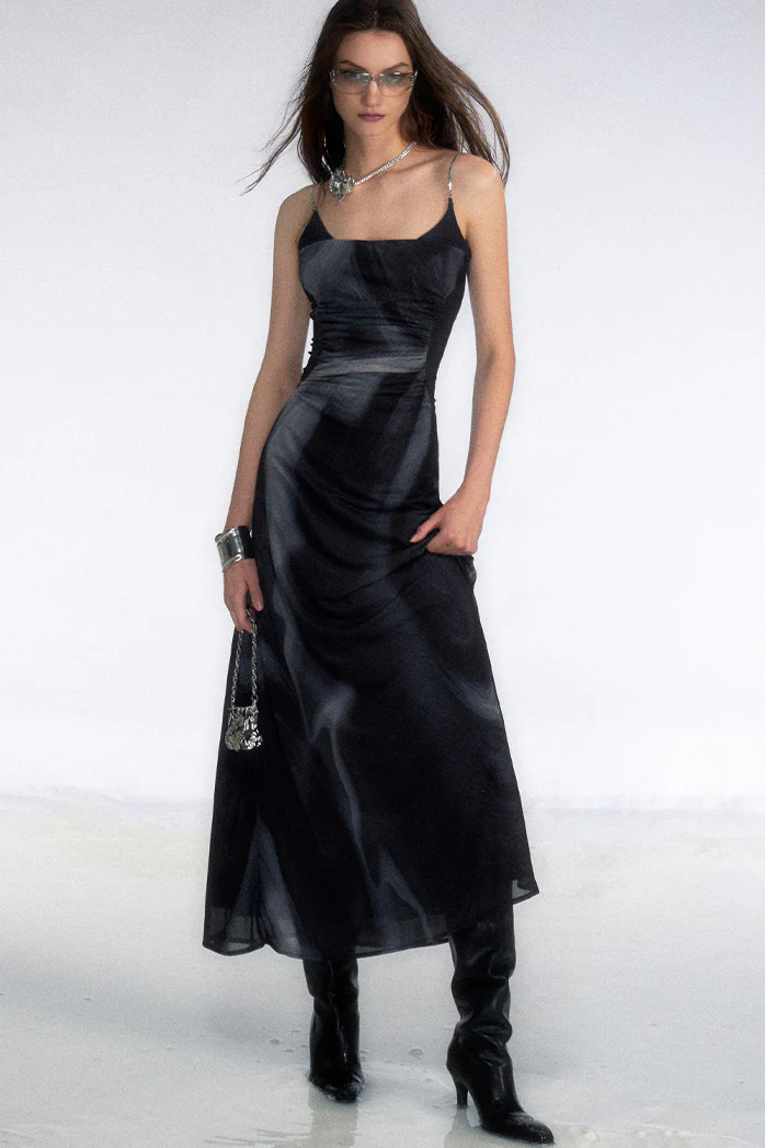 Tie Dye Spaghetti Strap Mesh Dress - HBQMJX