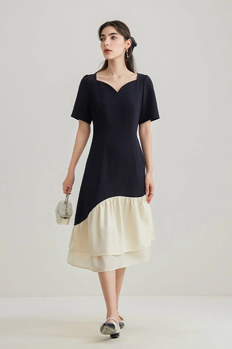 Short-Sleeve Sweetheart-Neck A-Line Midi Dress - HBQMJX