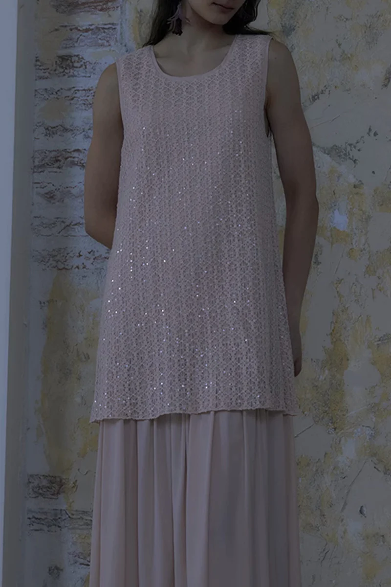 Embroidered Sequin Lace Double-Layer Tank Dress - JIEEQQ