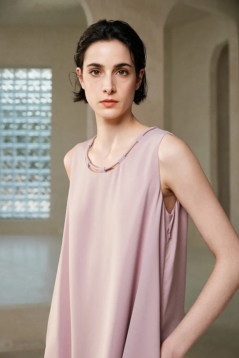 Pink Row-Style Sleeveless Midi Dress - HBQMJX