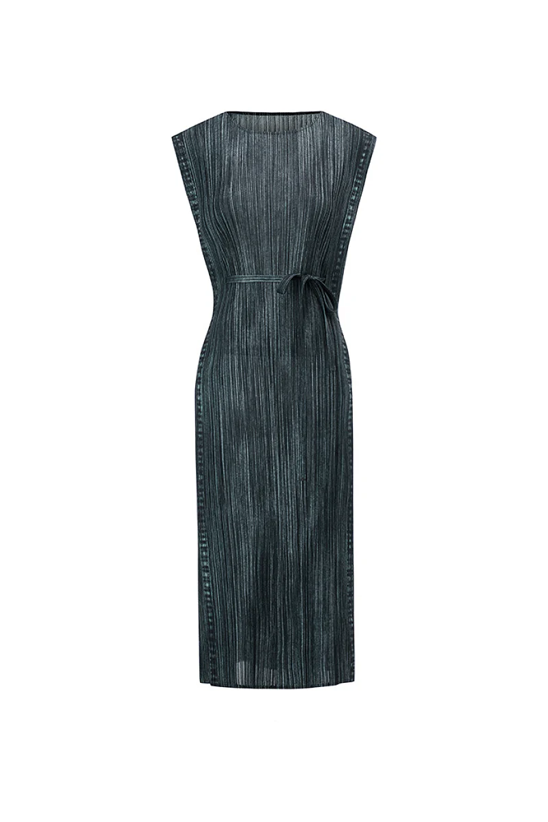 Designer Inspired Pleated Sleeveless Midi Dress - HBQMJX