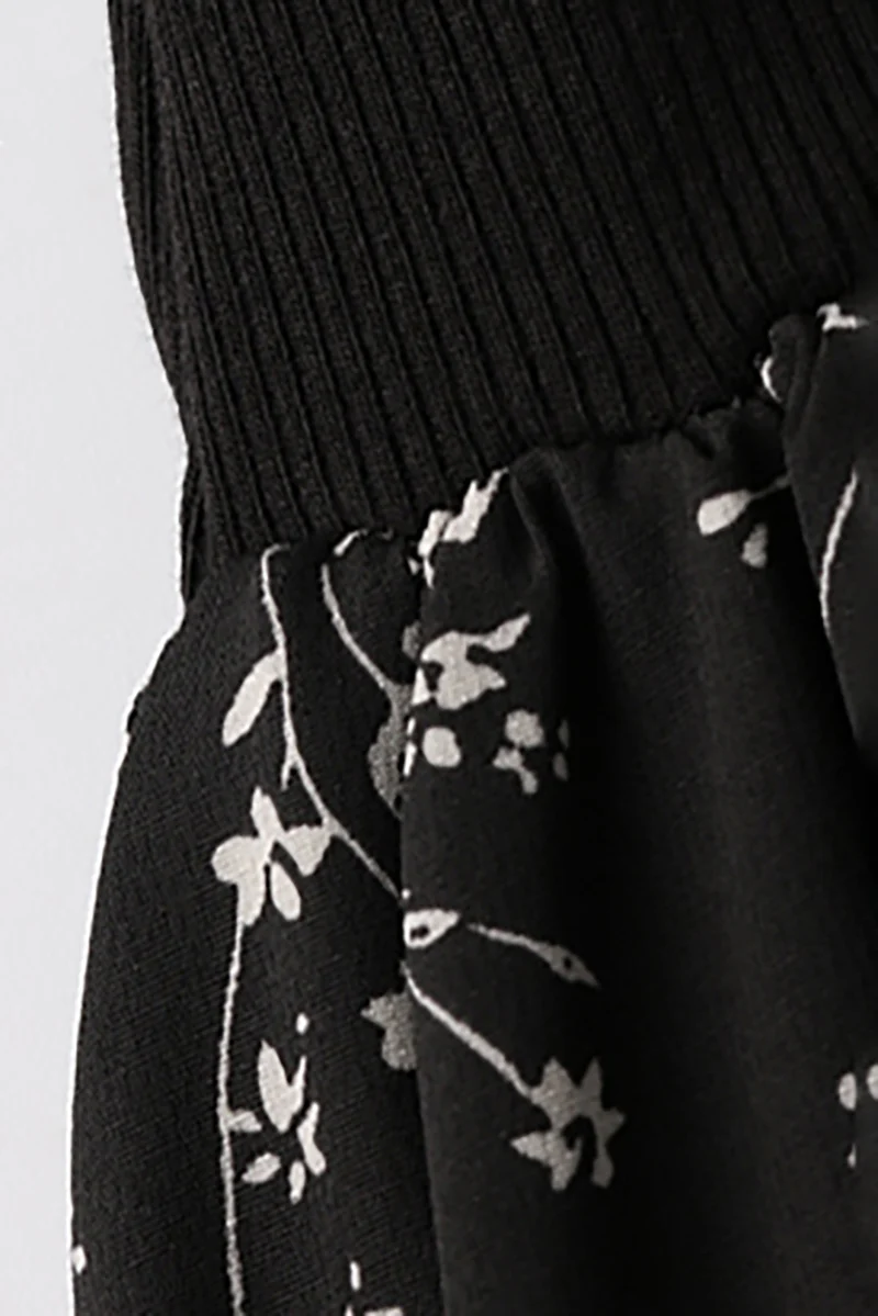 Fit & Flare Long-Sleeve Midi Dress with Flower Patchwork - HBQMJX