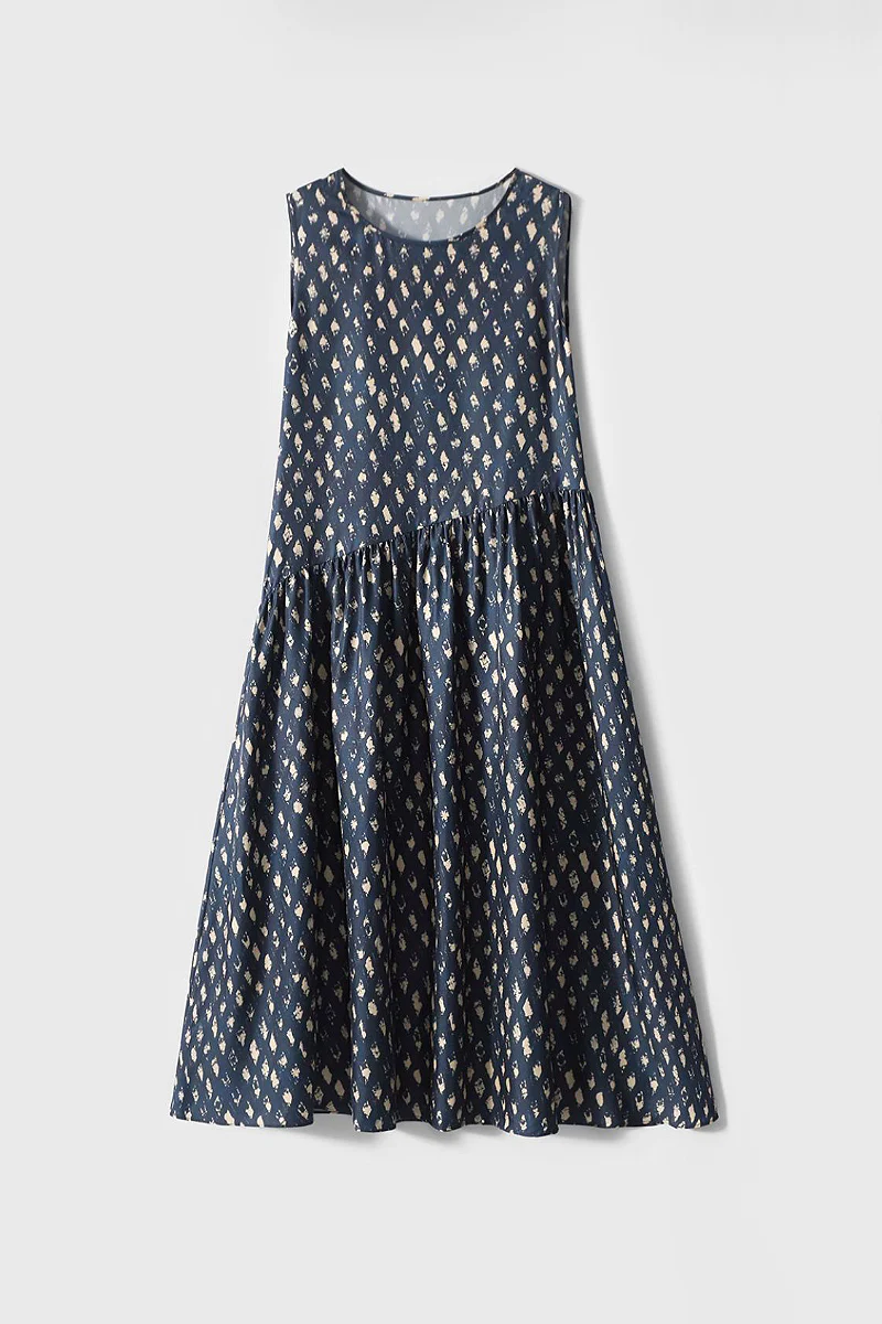 100% Silk Twill Printed Trapeze Midi Dress - HBQMJX