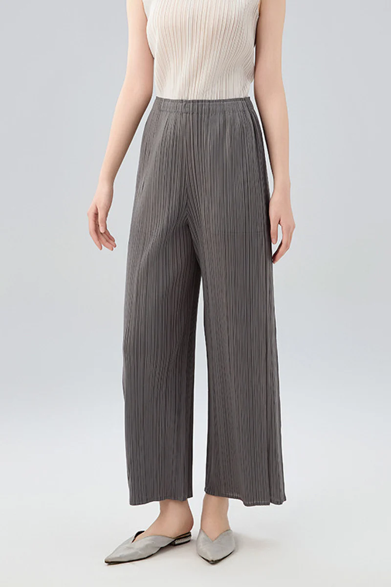 Designer Inspired Pleated Wide-Leg Cropped Pants - HBQMJX