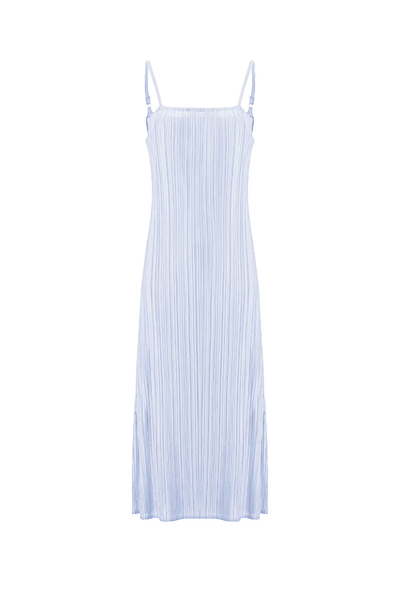 Designer Inspired Pleated Midi Slip Dress - HBQMJX