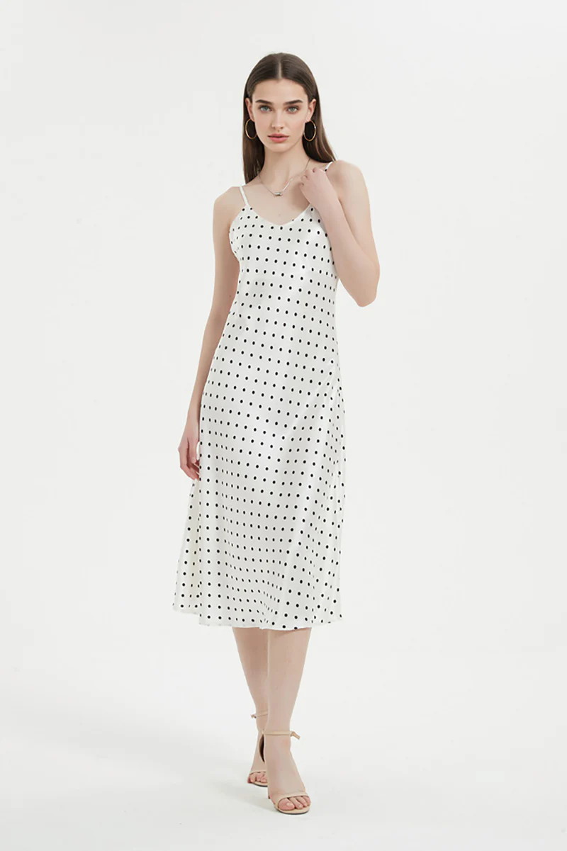 Polka-Dot V-Neck Midi Slip Dress in Triacetate-Blend - HBQMJX