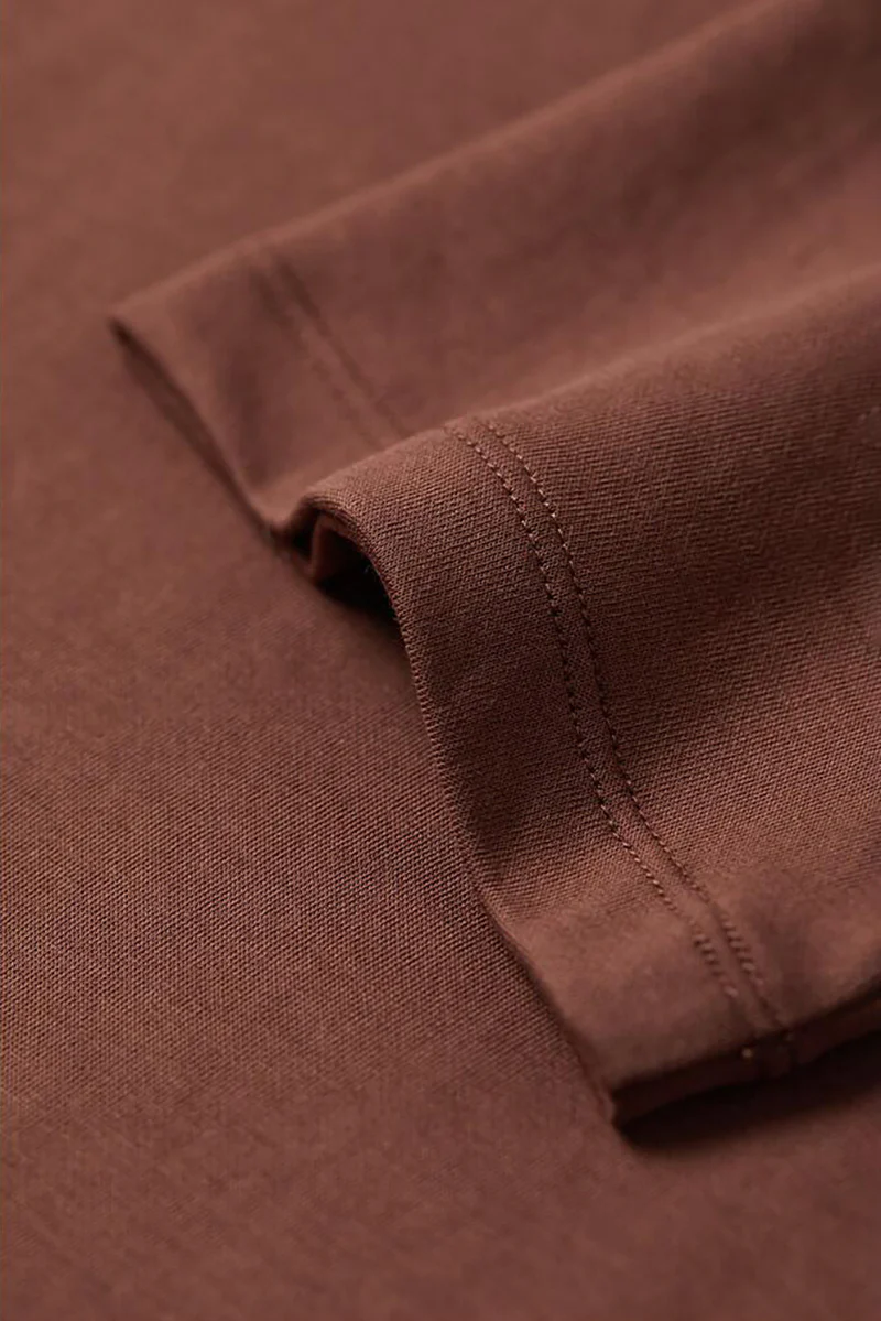 Brown Midi T-Shirt Dress with Pockets - HBQMJX