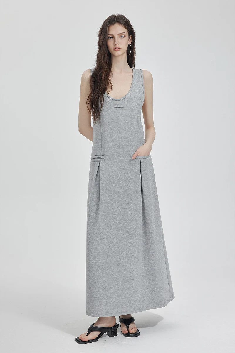 Casual Sleeveless Maxi Tank Dress with Back Twist - HBQMJX