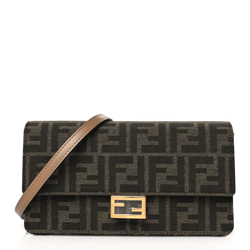 Fendi FF 1974 Wallet On Chain Tobacco/Moro Jacquard Fabric Gold Hardware