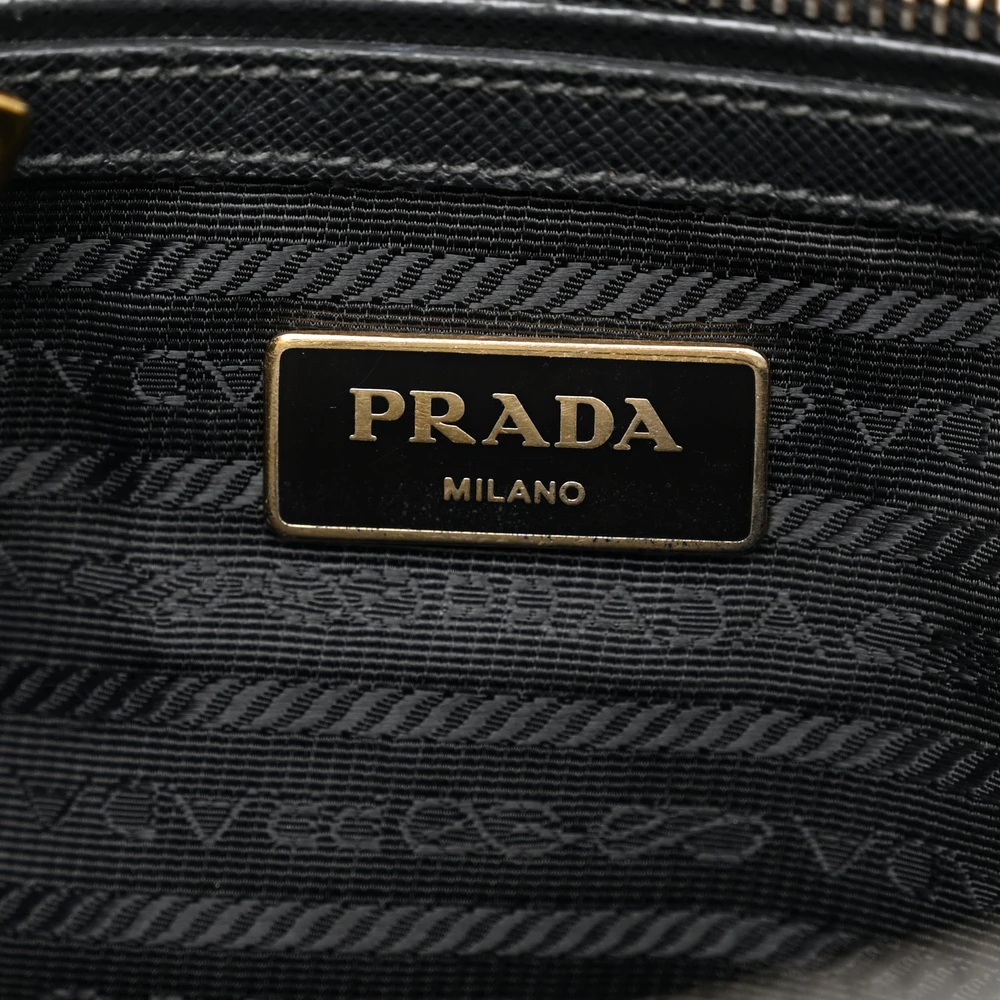 Prada Small Galleria Double Zip Tote Black Saffiano Leather Brass Hardware