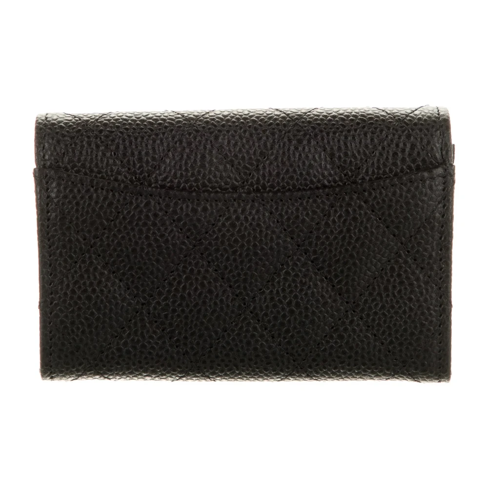Chanel Small Interlocking CC Logo Wallet Black Quilted Leather Silver Hardware